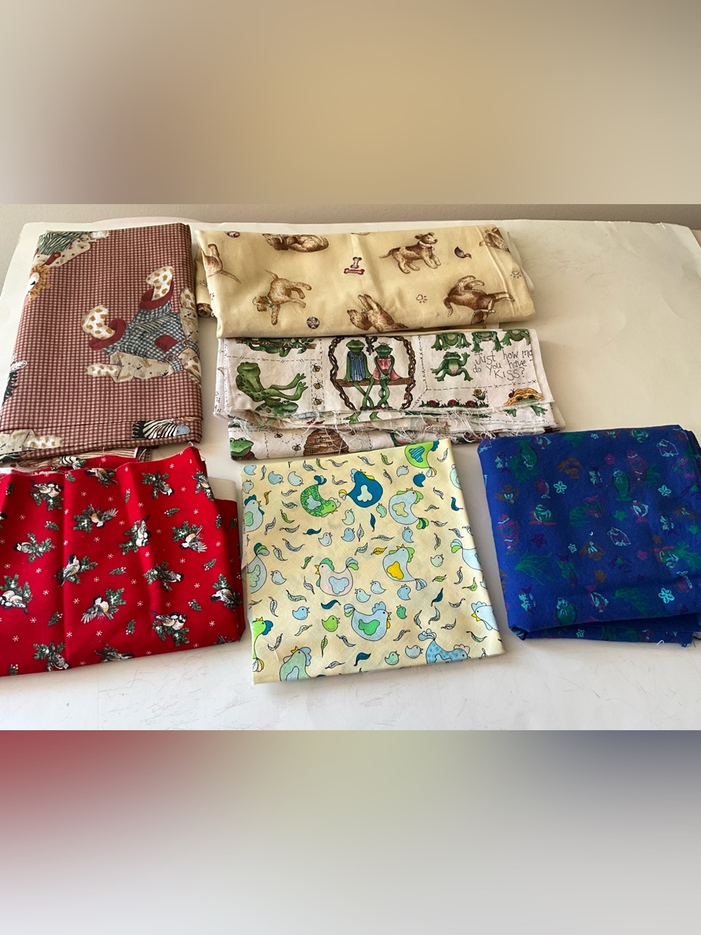 Quilting Sewing Crafts Fabric Lot Farm Animals Bird Dog Fish Frog Cotton